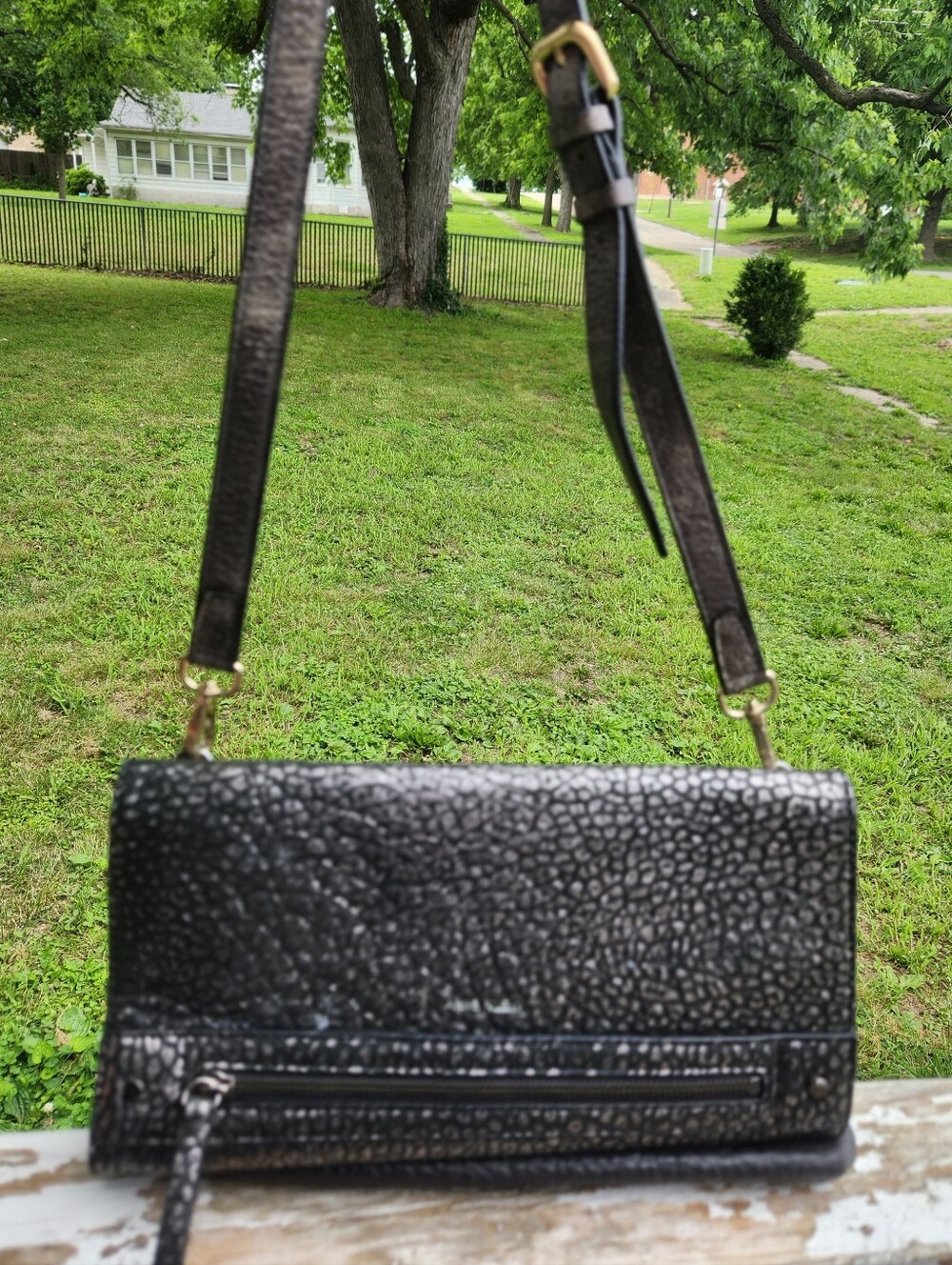 Anne Klein Textured Black Leather Crossbody Shoulder / Crossbody / Clutch Bag